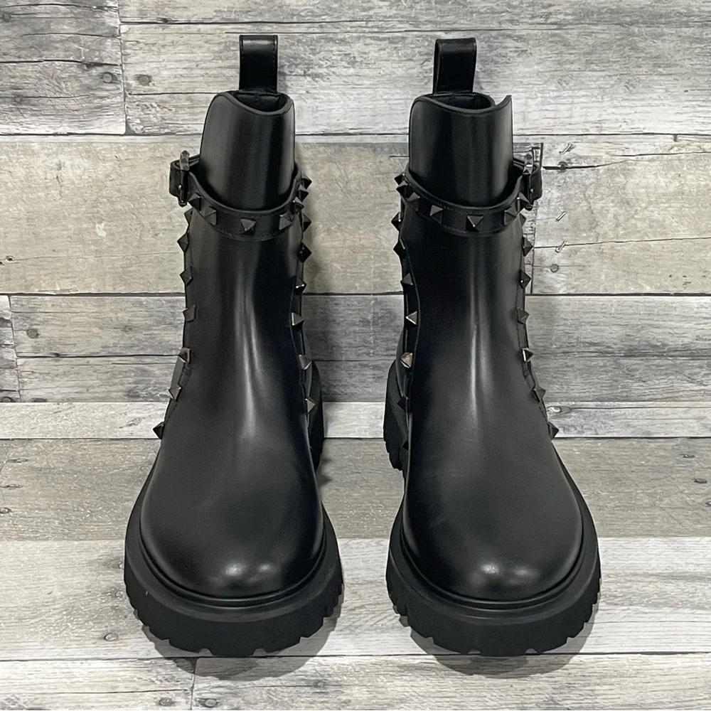 Valentino Garavani Rockstud Women’s Combat Boot - Black - SZ - 6.5 .US/36.5 .EU - Picture 4 of 13